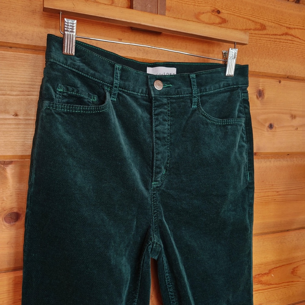 LOFT Curvy Velvet Skinny Pants Dark Green Ankle Trousers Stretch Sz 4(30") x 28" - Picture 2 of 9